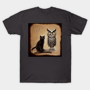 A Black Cat and an Owl, Friends T-Shirt